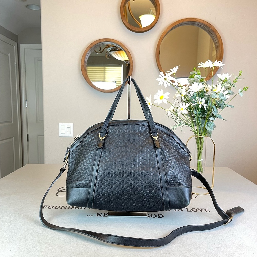 Gucci GG logo black leather Shoulder Bag Crossbody